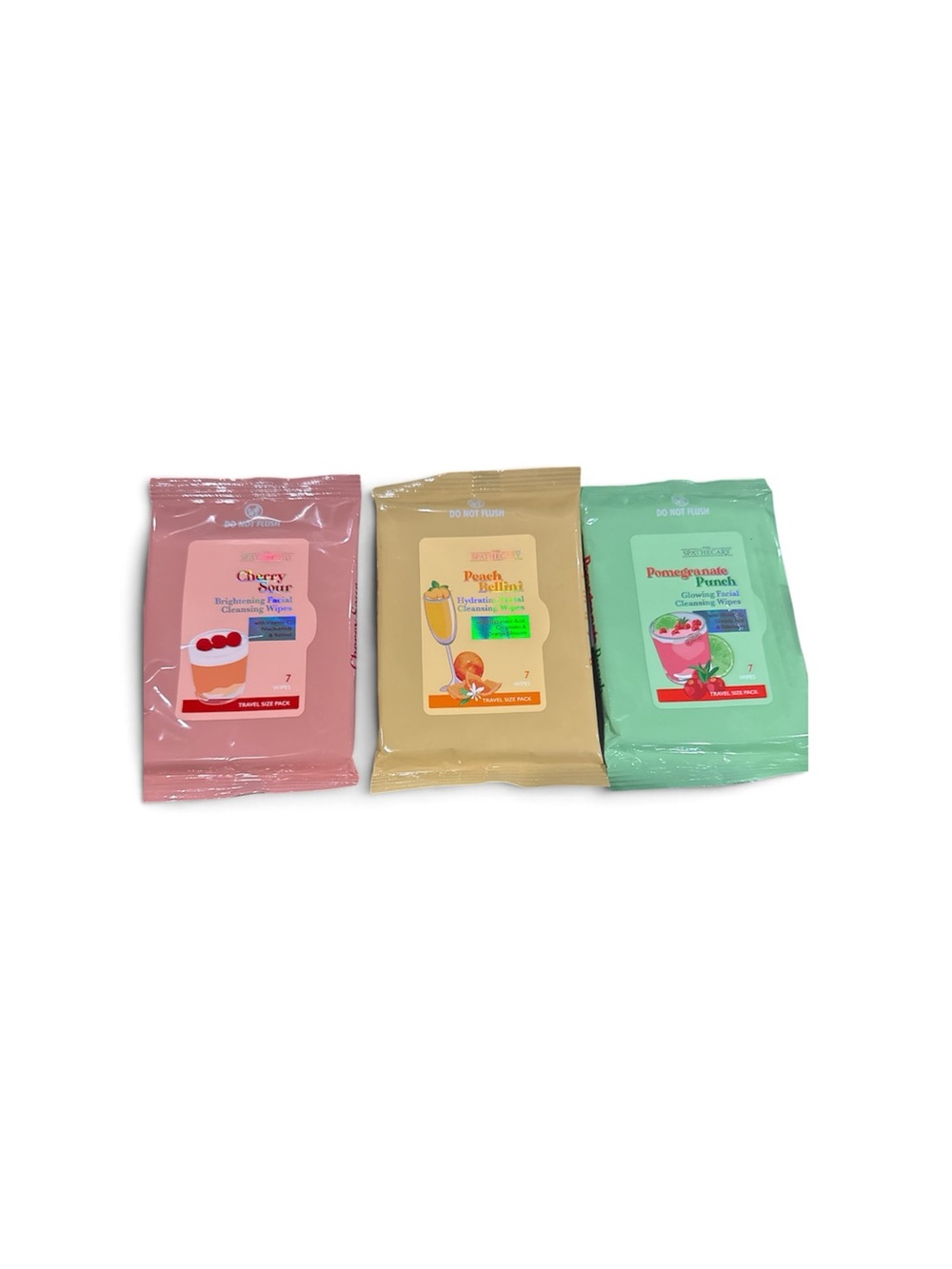 6 pack of brightening, facial cleansing wipes, cherry sour peach and pomegranate